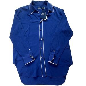 Polo Ralph Lauren 100% Silk Long Sleeve Blouse Shirt Size Medium NWT $348 Blue